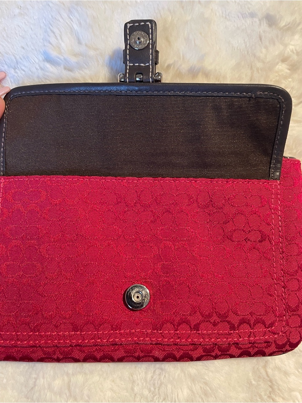 Coach Y2K Red Signature Canvas Wristlet with Black Leather Trim - Picture 3 of 7
